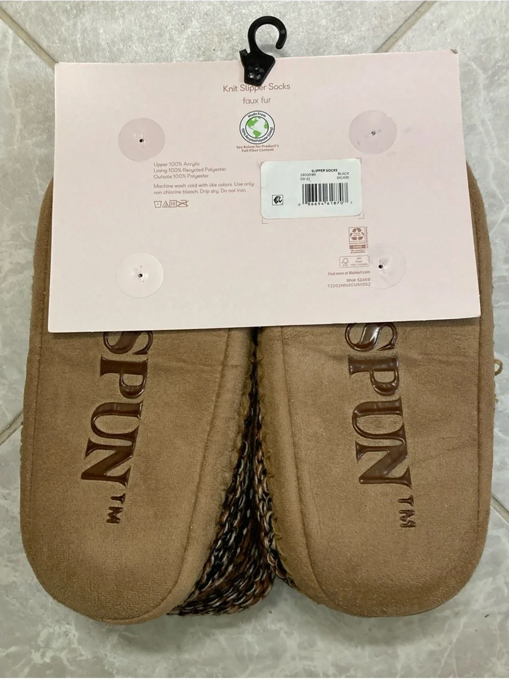 Joyspun Brown Knit Slipper Socks, Faux Fur Lining Sizes 8-10 New with Tags